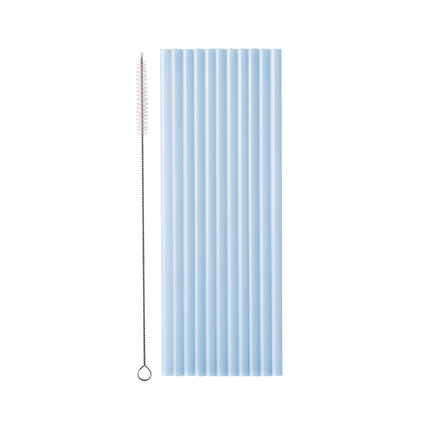 Pailles bleu clair en plastique 23cm 12pcs