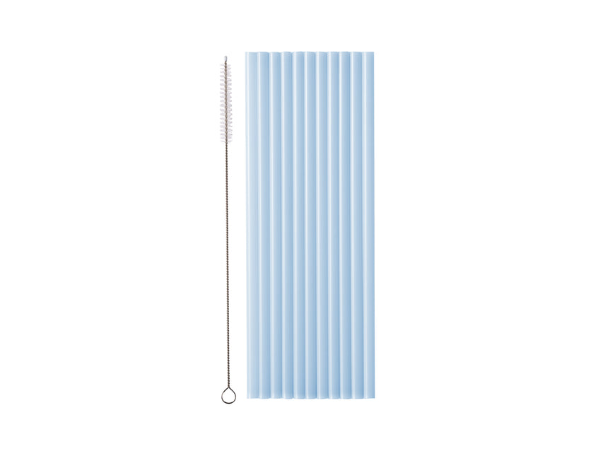 Pailles bleu clair en plastique 23cm 12pcs