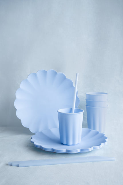 Pailles bleu clair en plastique 23cm 12pcs