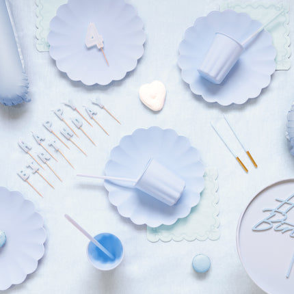 Pailles bleu clair en plastique 23cm 12pcs