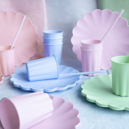 Pailles bleu clair en plastique 23cm 12pcs