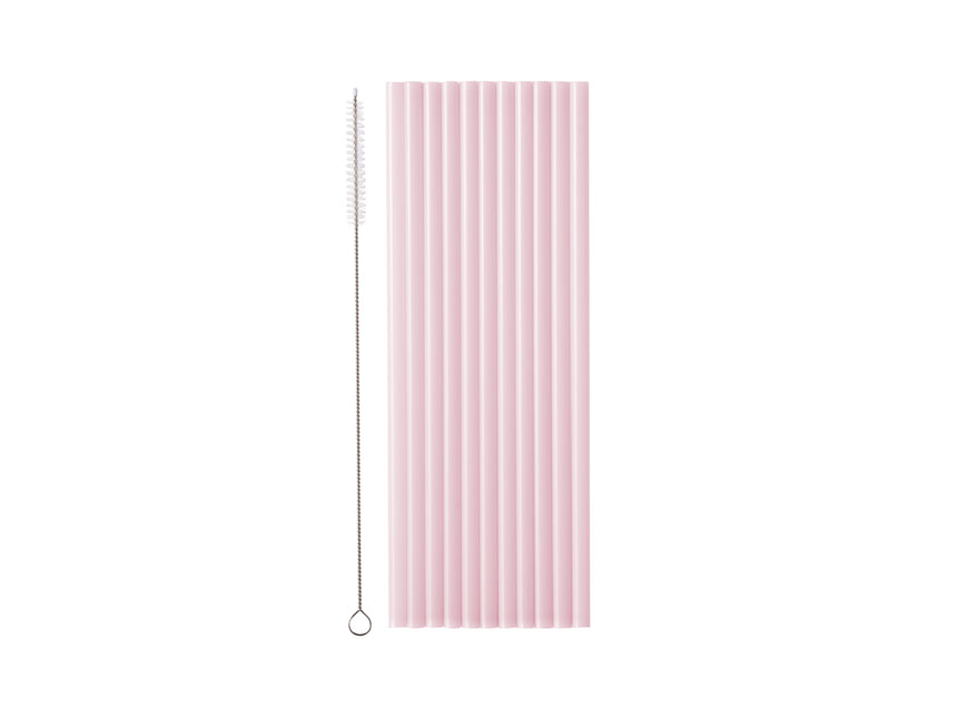 Pailles roses en plastique 23cm 12pcs
