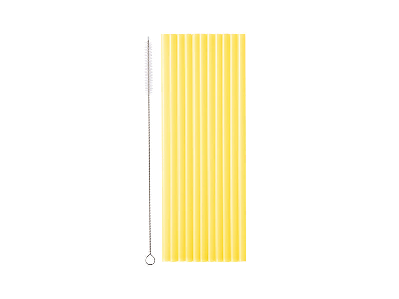 Pailles jaunes avec brosse de nettoyage 23cm 12pcs