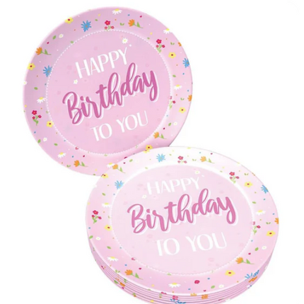 Panneaux « Happy Birthday » roses, 23 cm, lot de 8