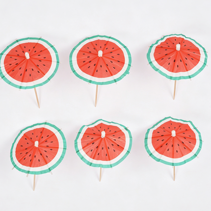 Piques pour parasol Hawaii « Pastèque » 8 cm, lot de 6