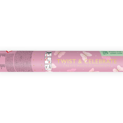 Canon à confettis papillon rose clair 20cm