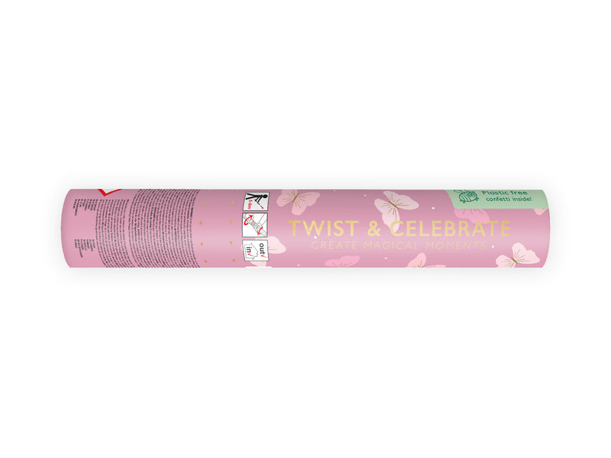 Canon à confettis papillon rose clair 20cm