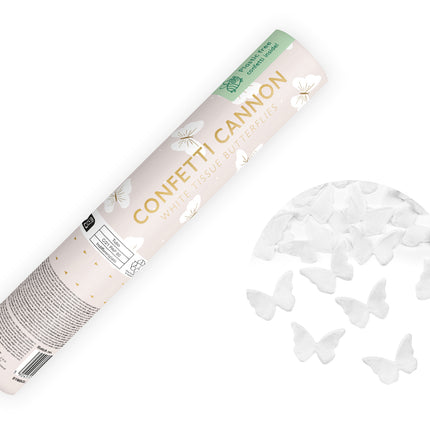 Canon à confettis papillon blanc 20cm