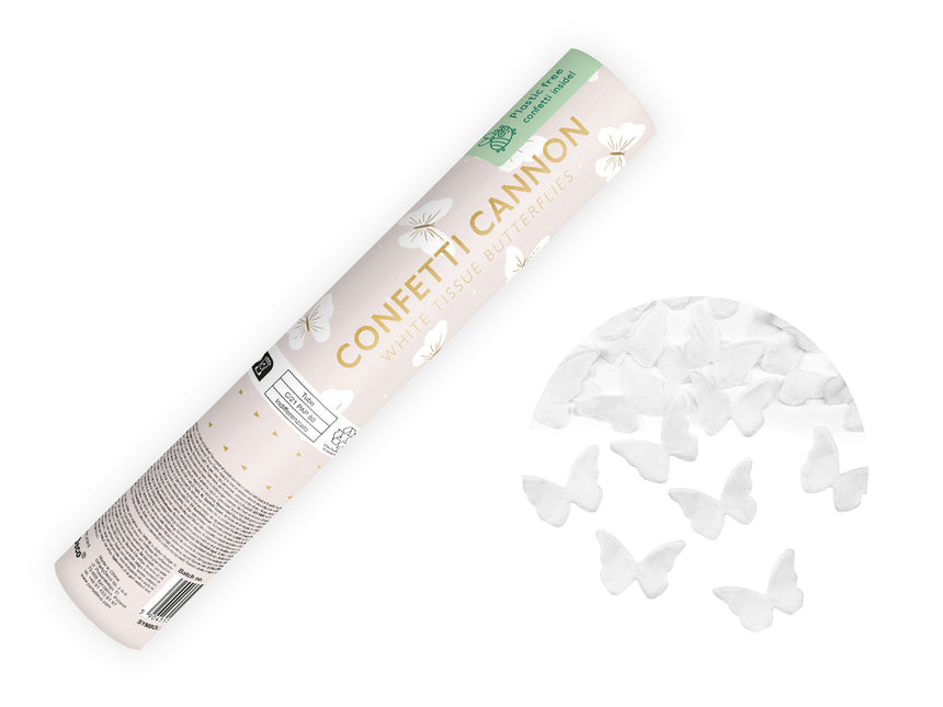 Canon à confettis papillon blanc 20cm