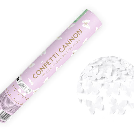 Canon à confettis papillon blanc 28cm