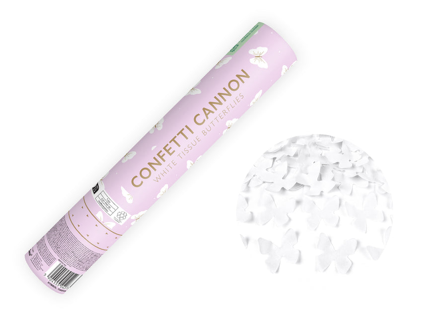 Canon à confettis papillon blanc 28cm