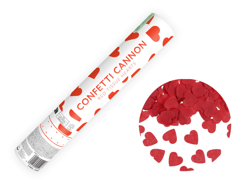 Canon à confettis en forme de coeur rouge 28cm