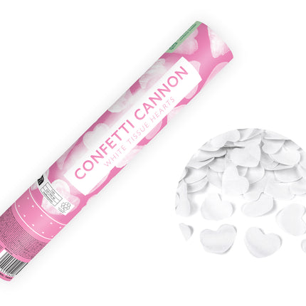 Canon à confettis en forme de coeur blanc 28cm