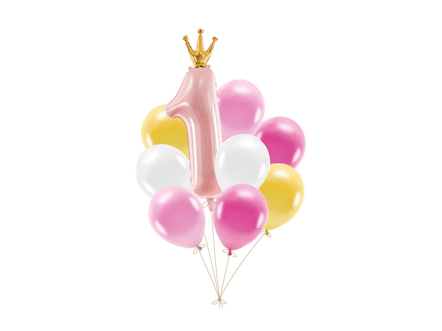 Jeu de ballons 1 an rose 9 pièces