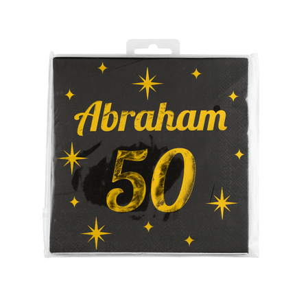 Abraham Servetten Zwart Goud 50 Jaar 19cm 16st - Partywinkel - 8716764238444
