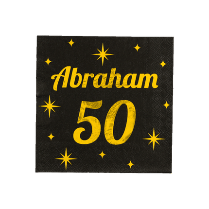 Abraham Servetten Zwart Goud 50 Jaar 19cm 16st - Partywinkel - 8716764238444
