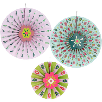 Eventails en papier coloré Fleur 3pcs