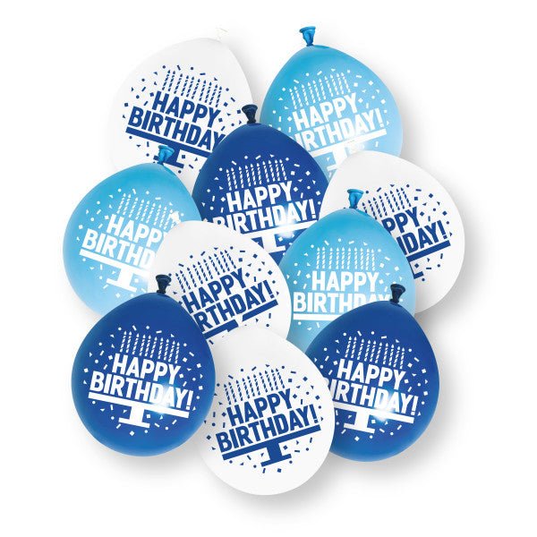 Assortiment blauwe ‘Happy Birthday’ - latexballonnen, 23 cm 10 stuks van Unique koop je bij Partywinkel