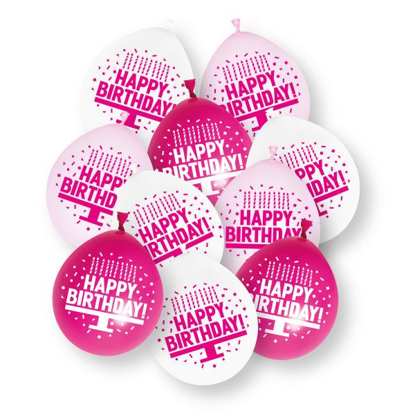 Assortiment roze ‘Happy Birthday’ - latexballonnen, 23 cm, 10 stuks van Unique koop je bij Partywinkel