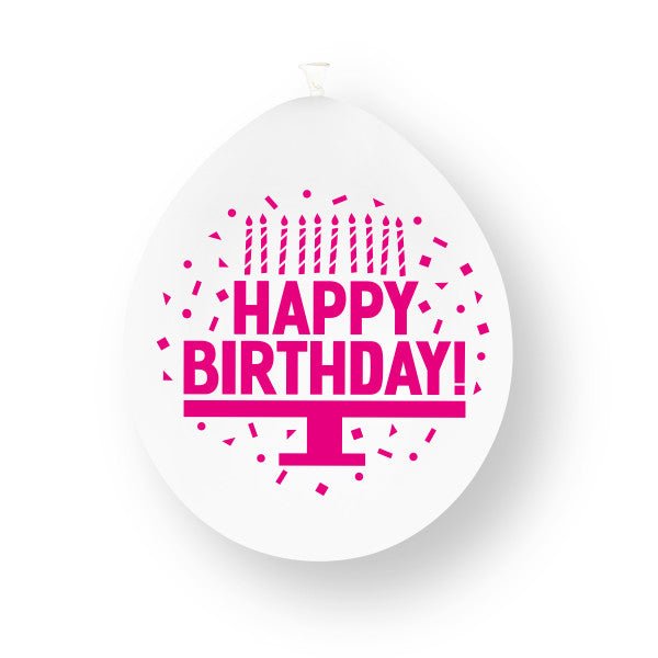 Assortiment roze ‘Happy Birthday’ - latexballonnen, 23 cm, 10 stuks van Unique koop je bij Partywinkel