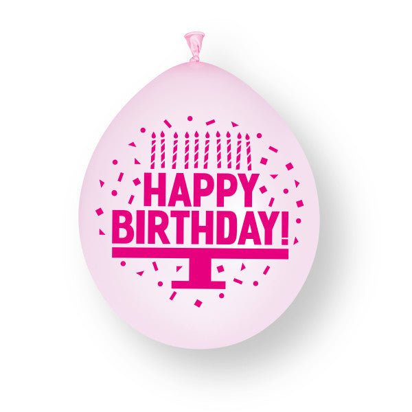 Assortiment roze ‘Happy Birthday’ - latexballonnen, 23 cm, 10 stuks van Unique koop je bij Partywinkel