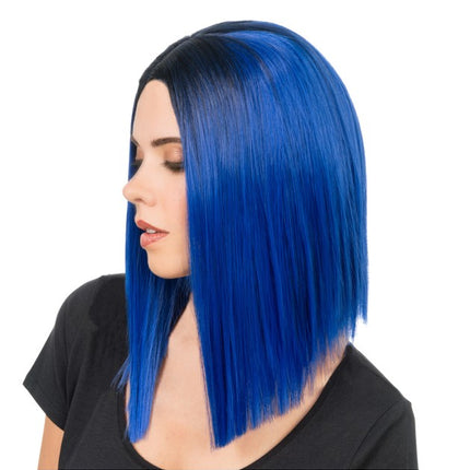Perruque Aya bleue et noire, 40 cm