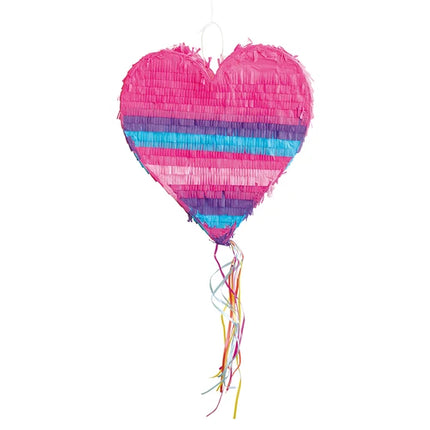 Piñata en forme de cœur, bleue et rose, 40 cm