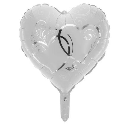 Ballon en hélium en forme de cœur, blanc et argent, vide, 45 cm