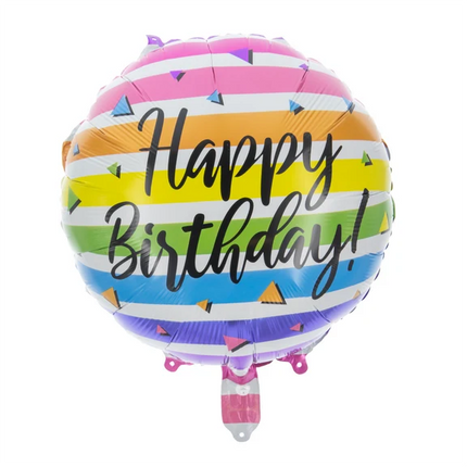 Ballon à l'hélium « Joyeux anniversaire » coloré à rayures, non gonflé, 45 cm