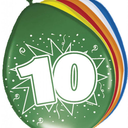 Ballonnen 10 Jaar 30cm 8st - Partywinkel - 8714572082105