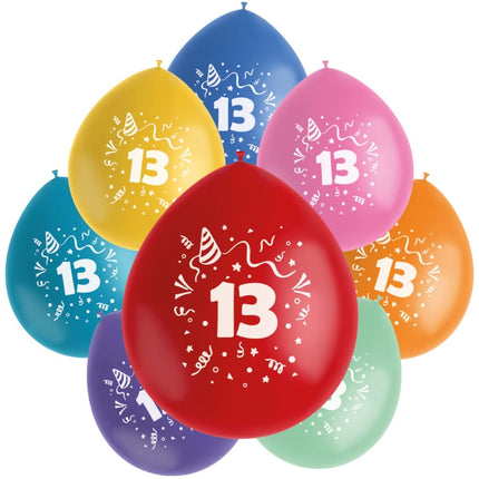 Ballonnen 13 Jaar Gekleurd 23cm 8st van Folat koop je bij Partywinkel