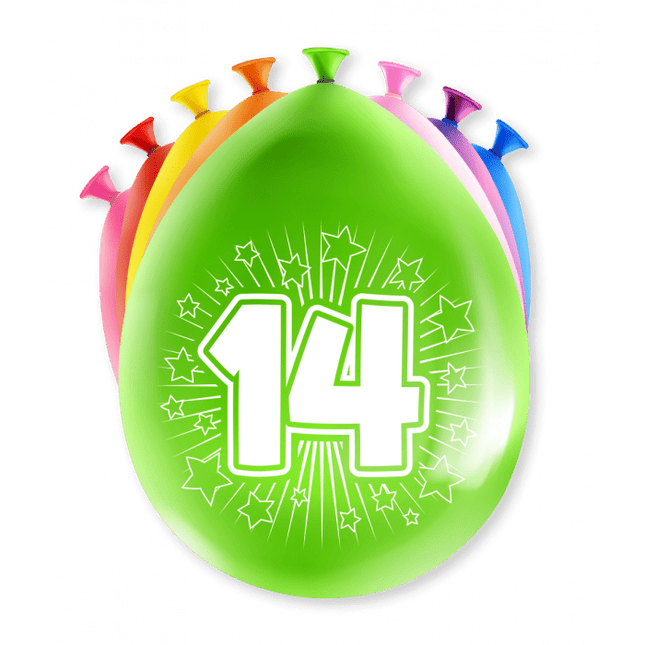 Ballonnen 14 Jaar Meerkleurig 30cm 8st van Paper Dreams koop je bij Partywinkel
