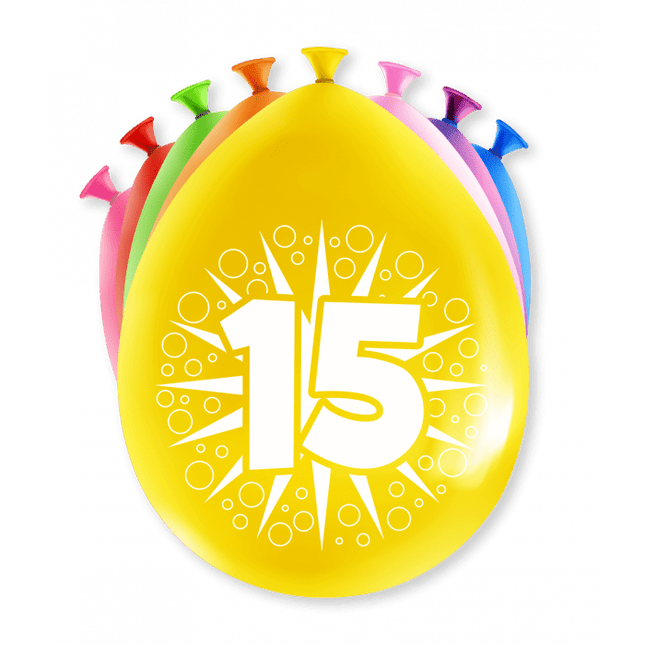 Ballonnen 15 Jaar Meerkleurig 30cm 8st van Paper Dreams koop je bij Partywinkel