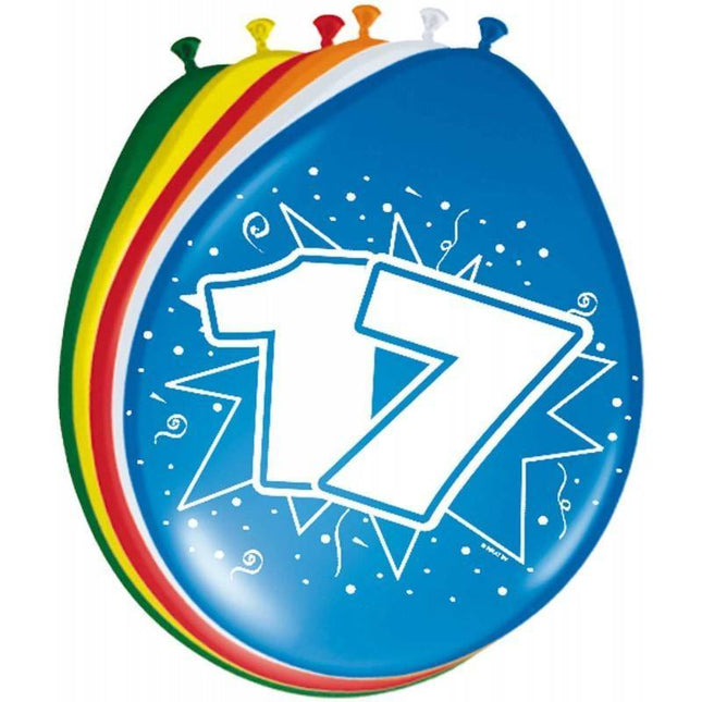 Ballonnen 17 Jaar 30cm 8st - Partywinkel - 8714572082198
