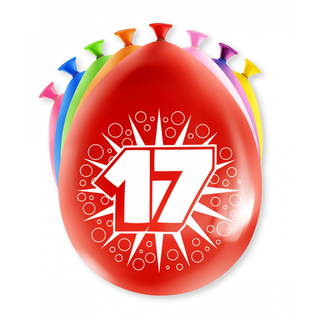Ballonnen 17 Jaar Meerkleurig 30cm 8st van Paper Dreams koop je bij Partywinkel