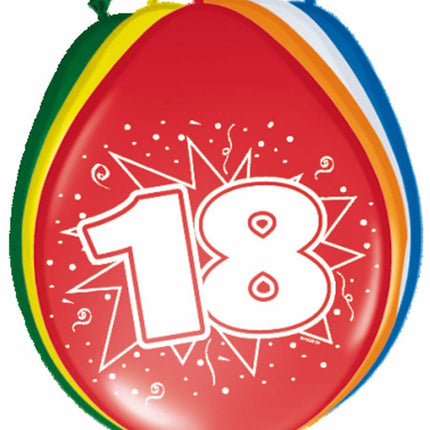 Ballonnen 18 Jaar 30cm 8st - Partywinkel - 8714572082181