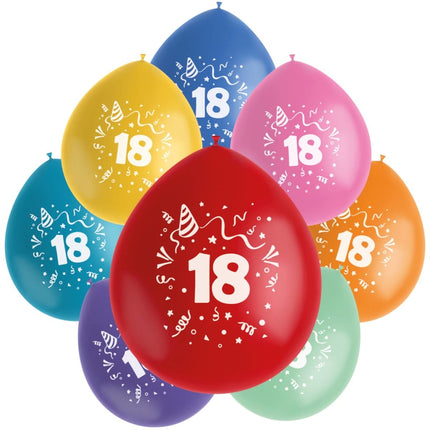Ballonnen 18 Jaar Gekleurd 23cm 8st van Folat koop je bij Partywinkel