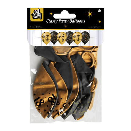 Ballonnen 18 Jaar Goud Zwart 30cm 6st van Paper Dreams koop je bij Partywinkel