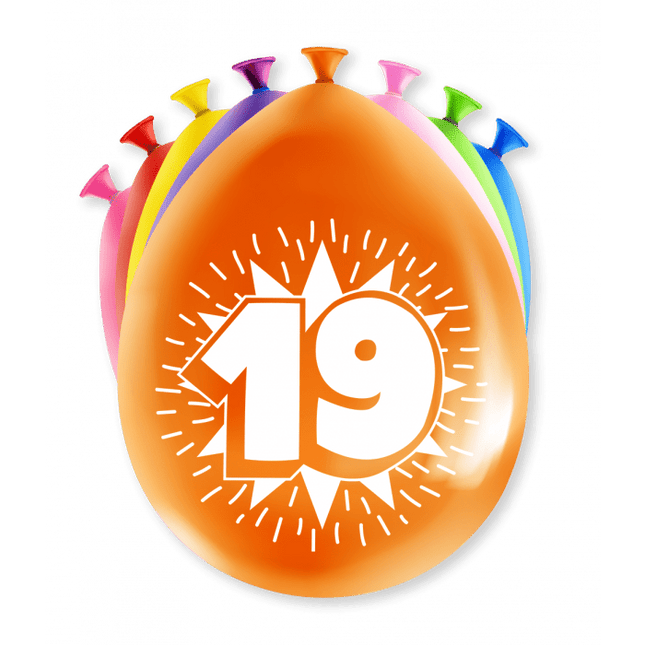 Ballonnen 19 Jaar Meerkleurig 30cm 8st van Paper Dreams koop je bij Partywinkel