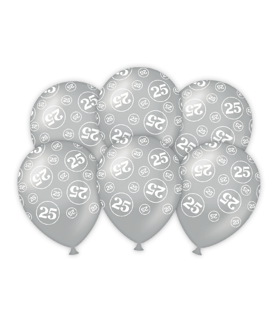 Ballonnen 25 Jaar Zilver 30cm 6st van Paper Dreams koop je bij Partywinkel