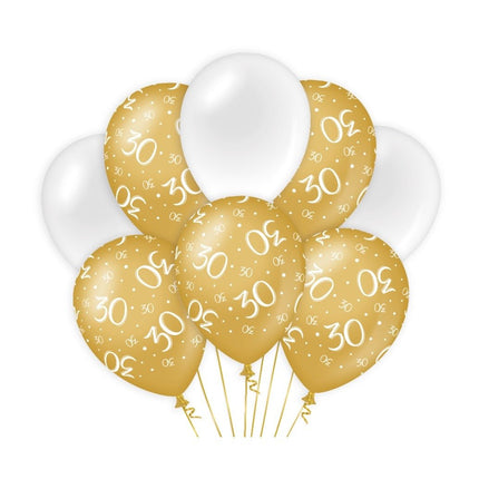 Ballonnen 30 Jaar Goud Wit 30cm 8st van Paper Dreams koop je bij Partywinkel