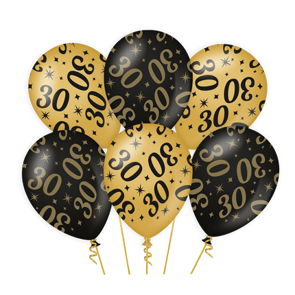 Ballonnen 30 Jaar Goud Zwart 30cm 6st van Paper Dreams koop je bij Partywinkel