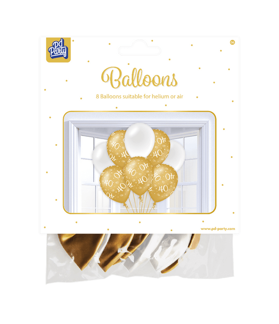 Ballonnen 40 Jaar Goud Wit 30cm 8st van Paper Dreams koop je bij Partywinkel