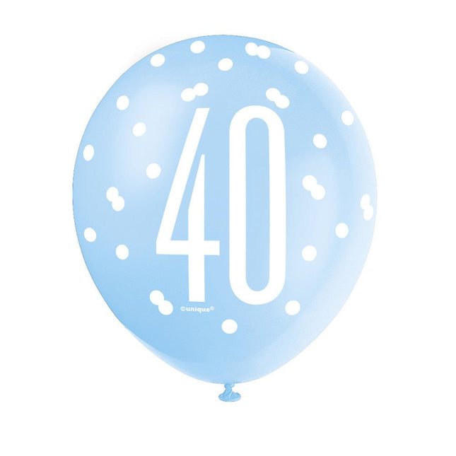 Ballonnen 40 Jaar Stippen Blauw 30cm 6st van Unique koop je bij Partywinkel