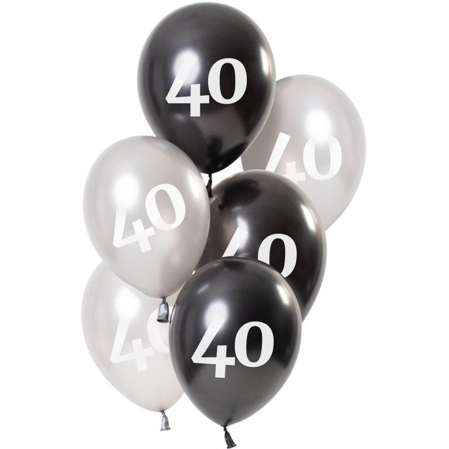 Ballonnen 40 Jaar Zwart 23cm 6st van Folat koop je bij Partywinkel