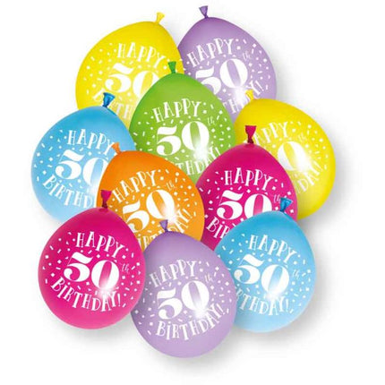 Ballonnen 50 Jaar Gekleurd 23cm 10st van Unique koop je bij Partywinkel