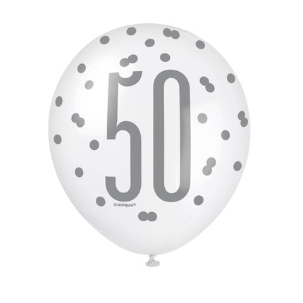 Ballonnen 50 Jaar Stippen Zwart 30cm 6st van Unique koop je bij Partywinkel