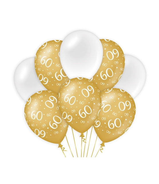 Ballonnen 60 Jaar Goud Wit 30cm 8st van Paper Dreams koop je bij Partywinkel