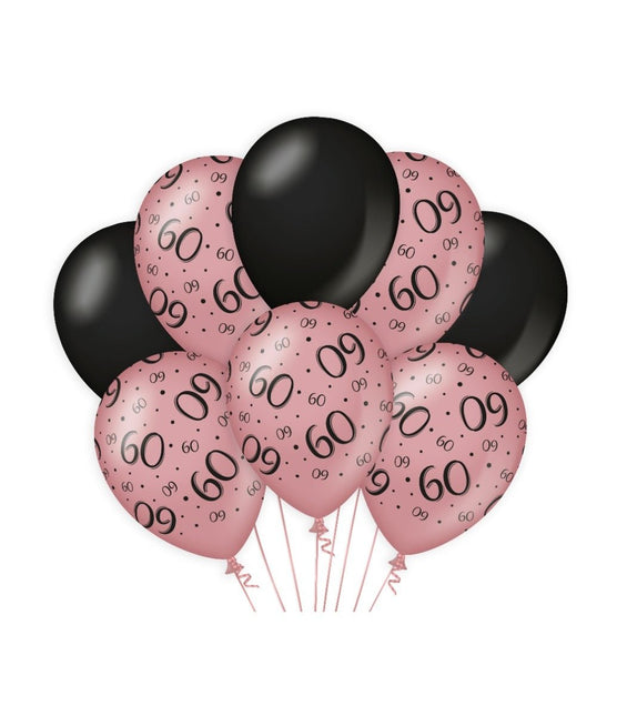 Ballonnen 60 Jaar Rose Zwart 30cm 8st van Paper Dreams koop je bij Partywinkel