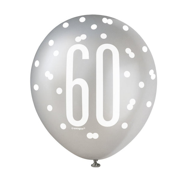 Ballonnen 60 Jaar Stippen Zwart 30cm 6st van Unique koop je bij Partywinkel